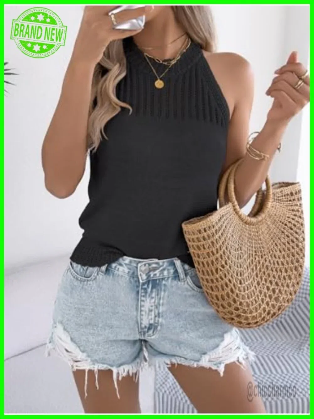 Hollow Out Knitted Sweater Vest Sleeveless Pullover Tank Top Crew Neck